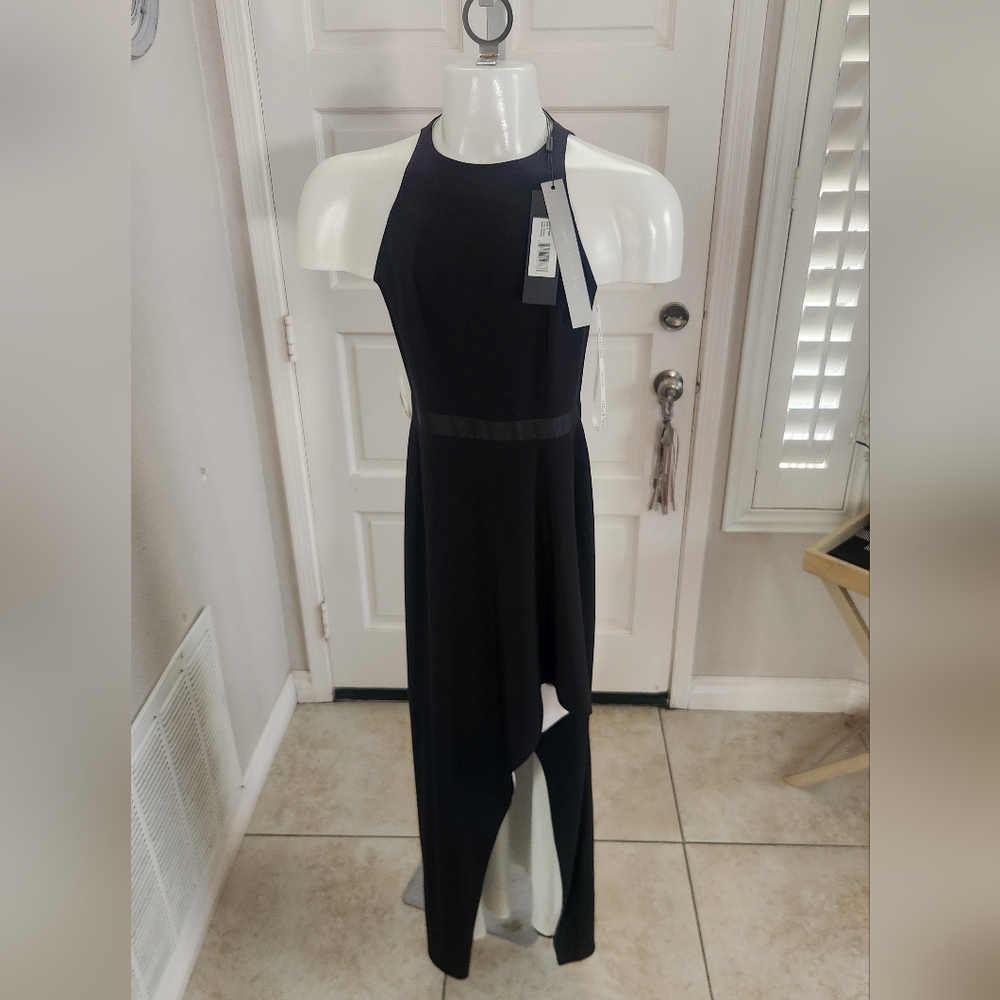 Halston Heritage Elegant Black Asymmetrical Dress designer New $325 wedding brid